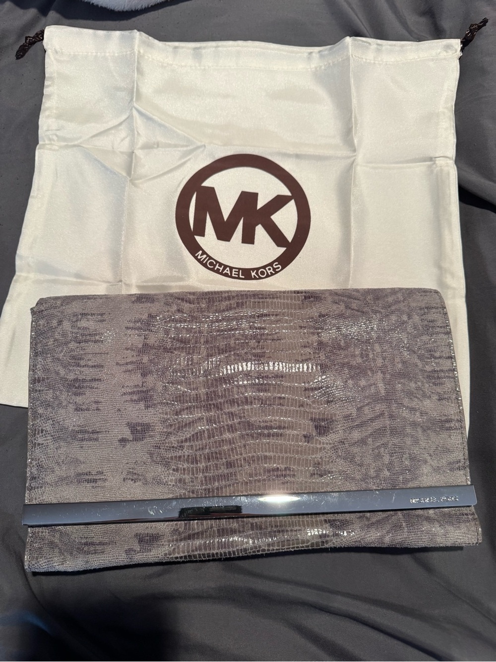 MICHAEL Michael Kors XL Tilda Genuine Leather Slate Textured Foldover Clutch